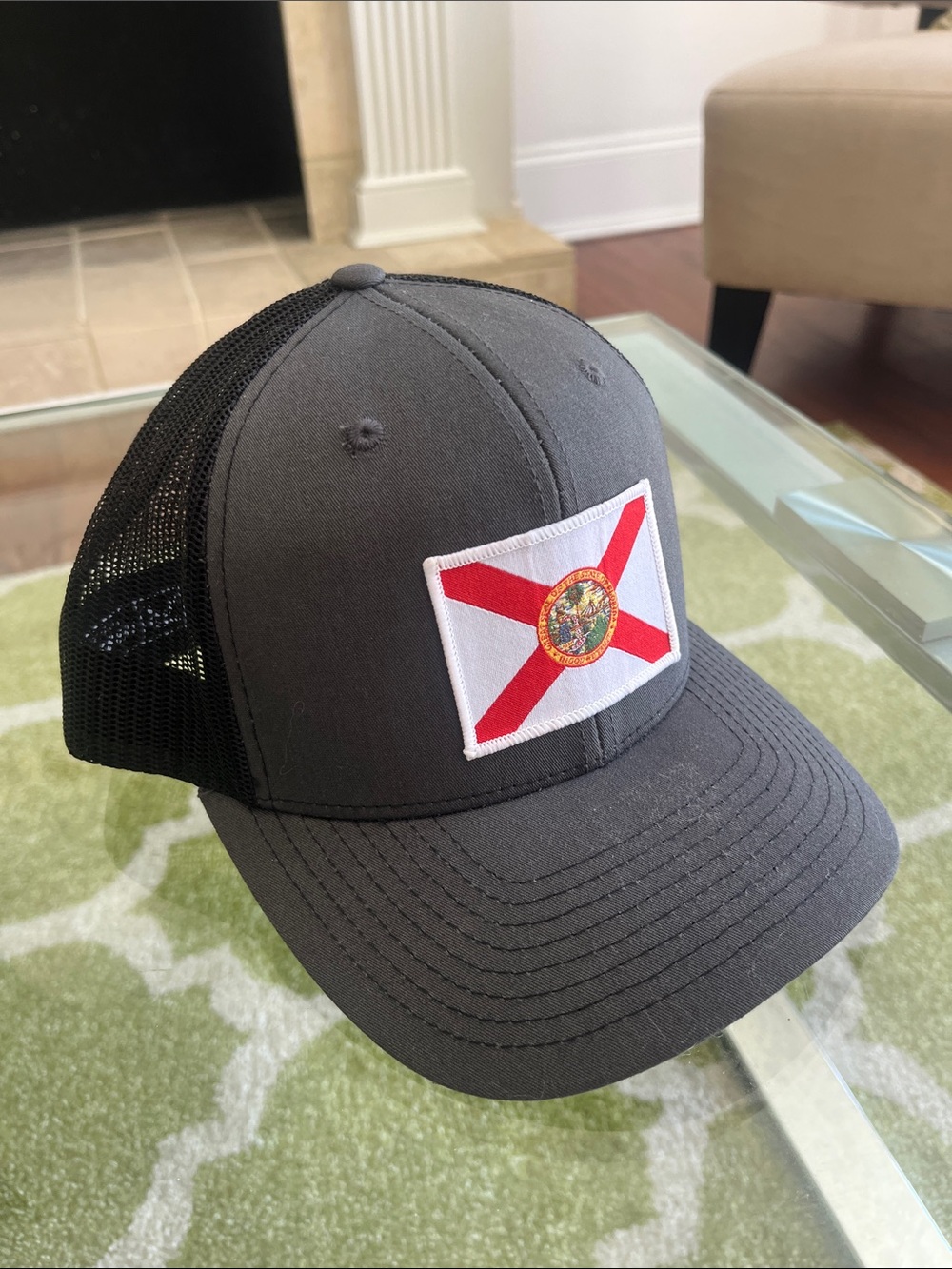 Gray Trucker Hat with Florida Flag Patch